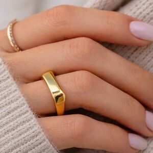 Brand New!! Stainless Steel domed bar gold ring